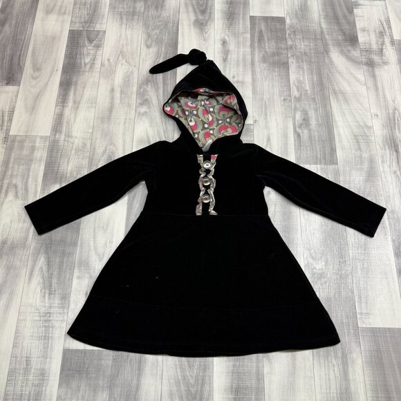 ✅Toddler Size 4 Matilda Jane Ginger Black Velvet Hooded Dress Lined Button STAIN - Picture 1 of 10